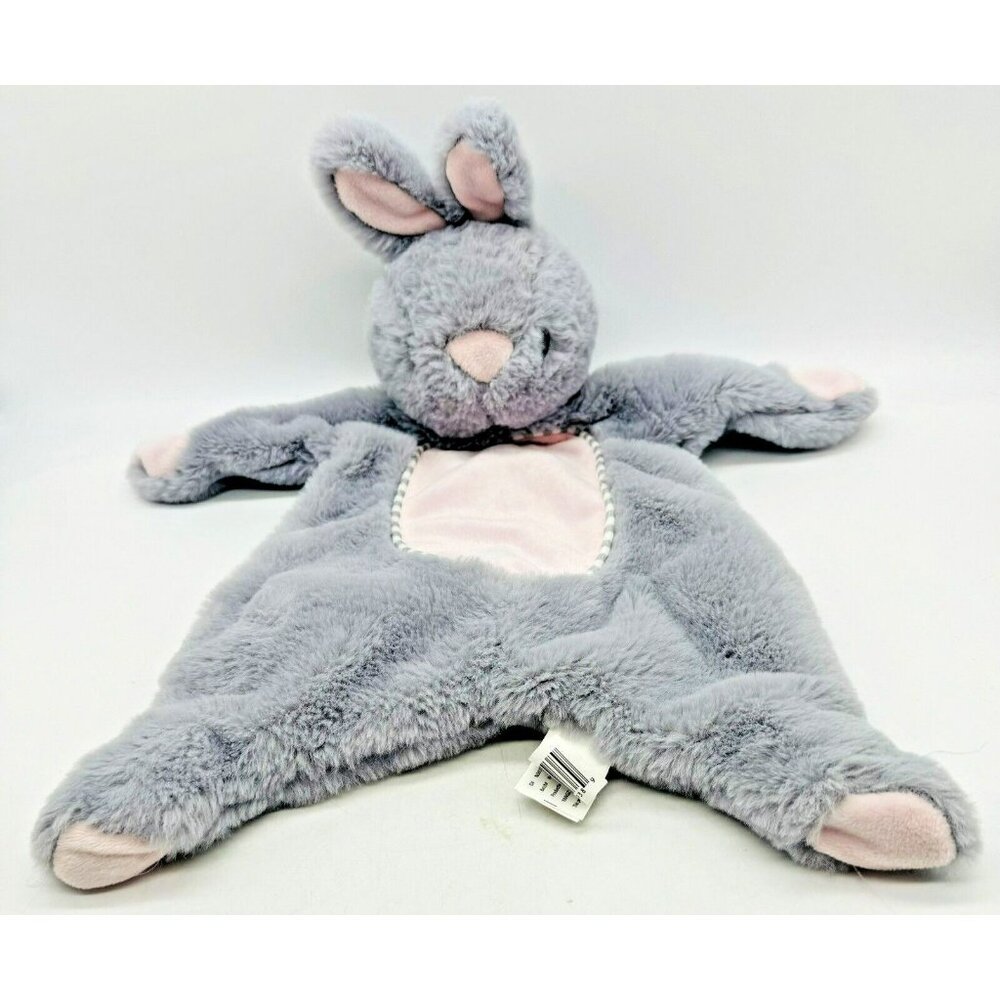 Kellytoy K Luxe Baby Gray Bunny Flattie Lovey Crinkle Plush Rattle Toy